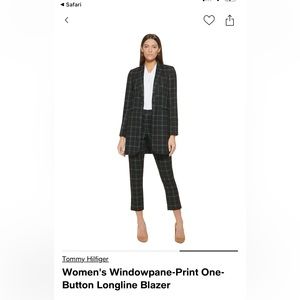 Size 6 Womens Windowpane Print One Button Longline Blazer